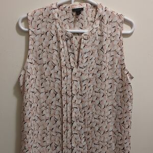 Ann Taylor Sleeveless Patterned Blouse Pink/Black Sz M